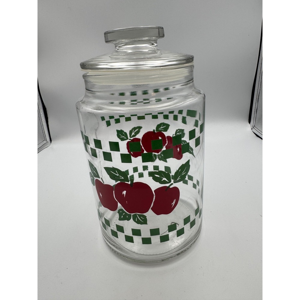 Vintage Red Apple Green Checkered Glass Canister Jar with Lid Made in Canada - Picture 9 of 9